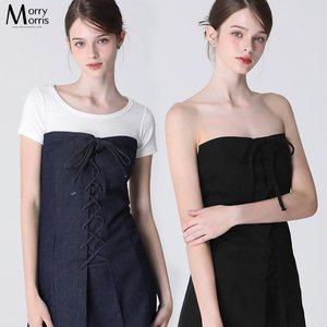 [모리모리스]리본끈 데님 미니 원피스_P366522206