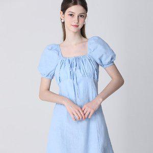 [모리모리스]스퀘어넥 퍼프 린넨 미니 원피스_P364202610