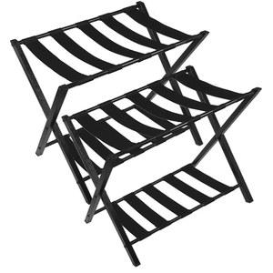 객실 침실 호텔을 위한 수납 선반이 있는 H-A 접이식 러기지 랙 여행 가방 스탠드, 블랙(2팩)