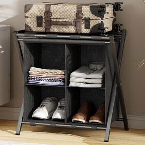 객실용 후노트 러기지 랙, 패브릭 수납 선반이 있는 접이식 여행 가방 스탠드, 홀더, 스틸 침실, 호텔, 블랙