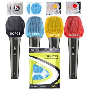 400 PCS (200 팩) TENGYES 마이크 위생 커버 일회용 부직포 핸드헬드 앞유리 보호 캡 KTV 노래방 녹음실 무대 공연용