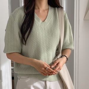 브이 반팔니트 시보리 캐시미어 봄티 꽈배기 반소매