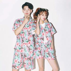 알로하 민트 하와이안셔츠 허니문 신혼여행 바캉스 체육대회 졸업사진 반티셔츠