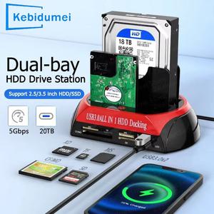 듀얼 베이 하드 드라이브 도킹 스테이션 2.5/3.5 인치 HDD SSD SATA-USB 3.0 12V 3A 전원 어댑터 포함 10IN