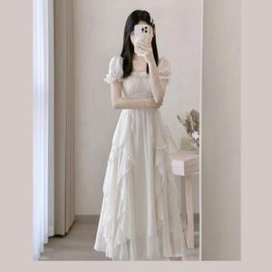 키밍 여름 화이트 쉬폰원피스 반팔 루즈핏 롱원피스