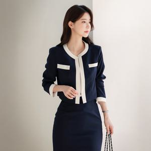 [시크라인] (~XXL까지) 어벨라 라운드넥 배색 트위드 자켓 봄 가을 하객룩 오피스룩 데이트 모임 미시 빅사이즈