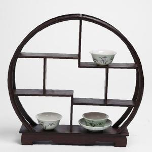 원형 다관 장식장원목 찻잔 미니선반