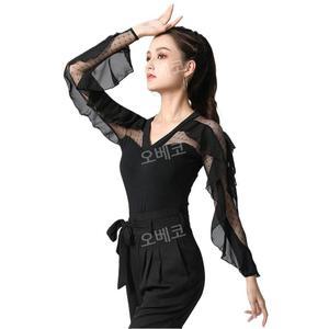 라인댄스복 상의 블라우스 스포츠 발레 성인 라틴