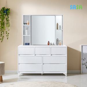 사사가구 지젤 템바보드 3단와이드서랍장겸 화장대 수납거울포함