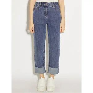 [하프클럽/]하이웨이스트 턴업 테이퍼드 데님 팬츠