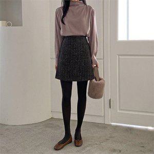 여자 짧은치마 울혼방 모직 정장 미니스커트