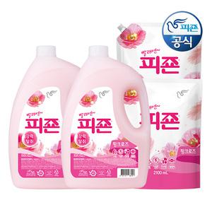 피죤 섬유유연제 핑크로즈 3.1L 용기 x 2개+2100ml 리필 x 2개
