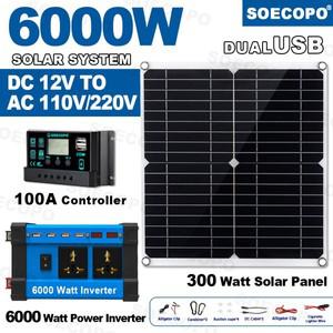 6000W 태양광 발전 키트 12V ~ 110V220V, 100A 컨트롤러 포함 가정용캠핑 백업용 패널 오프 그리드 인버터