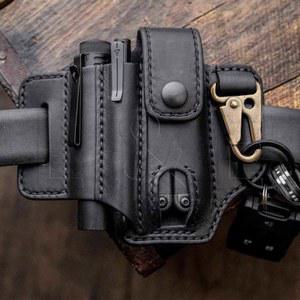 Tale of Knives 블랙 키홀더 휴대 가죽 홀스터 수제 벨트 손전등 턱스