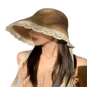고급 여름 레이스 라피아햇 벙거지 스트랩 모자 버킷햇 밀짚 라탄 왕골 턱끈 비치 접이식 바캉스 여행모자