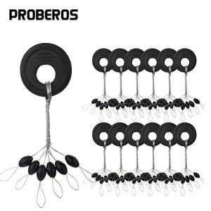 PRO 60Pcs 10Set 검은 고무 공간 콩 타원형 스토퍼 낚시 Bobber Float 메기 플로트 라인 중지