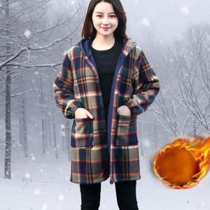 후드 간절기 체크 자켓 플리스 웜 여자 코트 EA (3yWZ5)