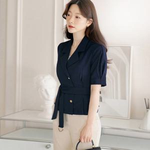 [시크라인] (~XXL까지) 모렌 테일러드카라 D링벨트 페플럼 자켓 여름 하객룩 오피스룩 모임룩 격식룩 빅사이즈