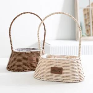 원형 PE라탄 꽃바구니 25x33cm 2컬러 인테리어 장식 소품 바스켓 손잡이 소풍