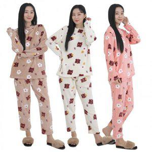 데일리 수면 캐릭터 세트 원단 겨울 여성 주니어 학생 잠옷 언더웨어 밍크 부드러운 스판 병아리