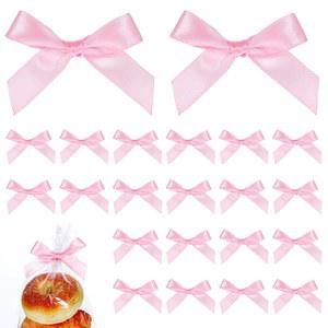 100개 미니 새틴 리본 트위스트 타이 보우 새틴 리본 핑크 보우 공예품 묶기 DIY 트위스트 핑크 작은 보우 장식 리본 보우 쿠키 간식 가방 장식 할로윈 크리스마스 결혼 선물