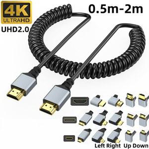 4K UHD 스프링 케이블 위/아래/왼쪽/직각 HDTV PC 카메라 캠코더 태블릿용 미니 HDMI 호환 코일 코드