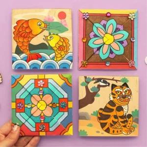 새해 명절 전통 민화 문양 도안색칠 장식 딱지만들기 (5인) 아이 놀거리 체험놀이 미술 DIY