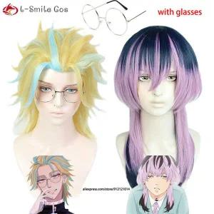 애니메이션 도쿄 리벤저스 린도 하이타니 코스프레 가발 골든 블루 퍼플 핑크 헤어 안경 포함 합성 섬유 +
