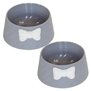 강아지 플라스틱 리본 식기 그레이 2P 대형견 밥그릇