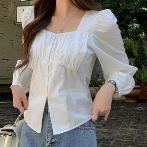 메이즈 하트넥 셔링 블라우스 봄 가을 하객룩  데이트룩