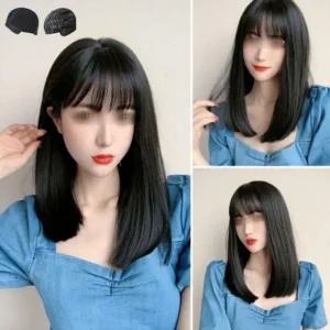 생머리 블랙 베스트 통가발 심플 긴머리 여성 전체가 (WFJDEWS)