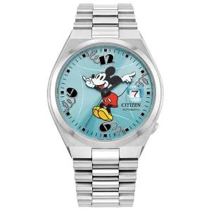 Citizen 유니 오토매틱 츠요사 미키 마우스, 스카이 블루 선레이 다이얼, 스테인리스 스틸 케이스 시계 (모