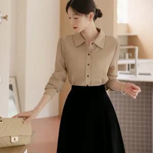 [시크라인] (~XXL까지) 프레스티 링클소재 베이직 블라우스 가을 하객룩 오피스룩 모임룩 격식룩 빅사이즈