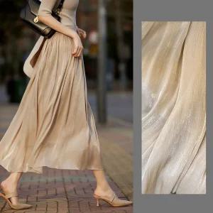 G126836_새틴밴딩 주름롱치마 광택플리츠 A라인스커트