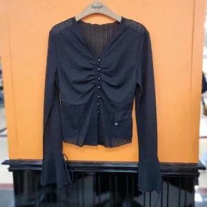 [파파야] DP01 셔링 시슬루 셔츠 스판 콩단추 셔츠,브이넥 긴팔셔츠 PNPRBL002C (S41003632)