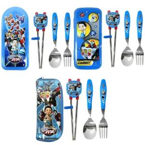 어린이 수저 세트 숟가락 젓가락 포크 케이스 스텐 교정 연습용 아동 유아 키즈 헬로카봇