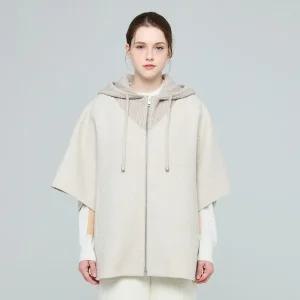 알파카 블렌드 니트 후드 판초형 세이지 코트 (UFKWCO46JN-L/BEIGE)