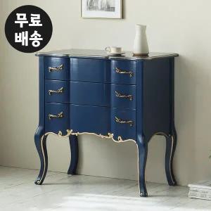 [벤티스가구]리버 원목 서랍장 엔틱 3단 체스트 미니 거실 빈티지 서랍장 나무 좁은 700(네이비)