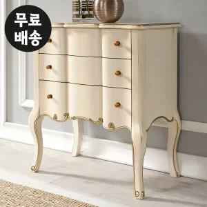 [벤티스가구]가넷 원목 서랍장 엔틱 빈티지 체스트 3단 미니 서랍장 낮은 폭좁은 거실(아이보리)