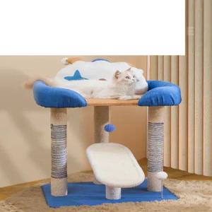 나무 고양이캣타워 반려묘 스크래쳐 기둥 장난감 선반 캣타워(브라운)
