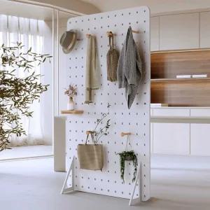 구멍 보드 원목 타공판 가벽 스크린 우드 선반 파티션 파티션(160x100cm/사각)-네츄럴