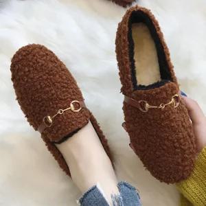 여성 스타일리쉬 뽀글이 플랫 슈즈 방한화 신발 겨울 캐주얼 털안감 보온 털 신발 빅사이즈