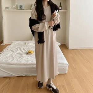 [공구우먼] [제작] 컴포니티 라운드넥 나그랑 롱 원피스 84192 빅사이즈 여성의류