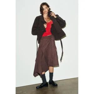 [정품] 자라 치마 데일리 직장인 출근룩 ZARA 워싱 효과 비대칭 파레오 스커트 - 다크 버건디