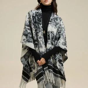 [콩심팥심]G126799_고급스런 물나염패턴의 망토 숄머플러 가디건