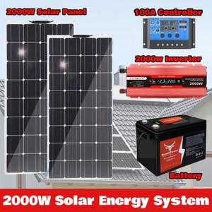 인버터  배터리가 포함된 2000W 태양광 패널 키트 가정용 RV 캐빈용 한 오프 그리드 전력 시스템 고효율 에