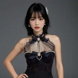 엘레이디 리본 블라우스 예쁜 큐빅 홀터 블랙 화이트 레이스 고스룩 크롭 이벤트 치어리더 무대 응원복