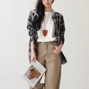 [피핀] 오버핏 체크 후드 롱셔츠 #49837