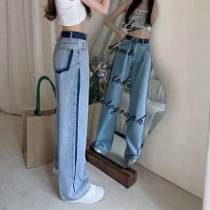 얇은 옆줄무늬 청바지 데님팬츠 하이웨스트 데님