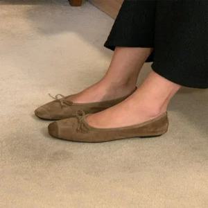 6컬러 천연양가죽 배색 스퀘어토 리본 플랫슈즈 1.0cm